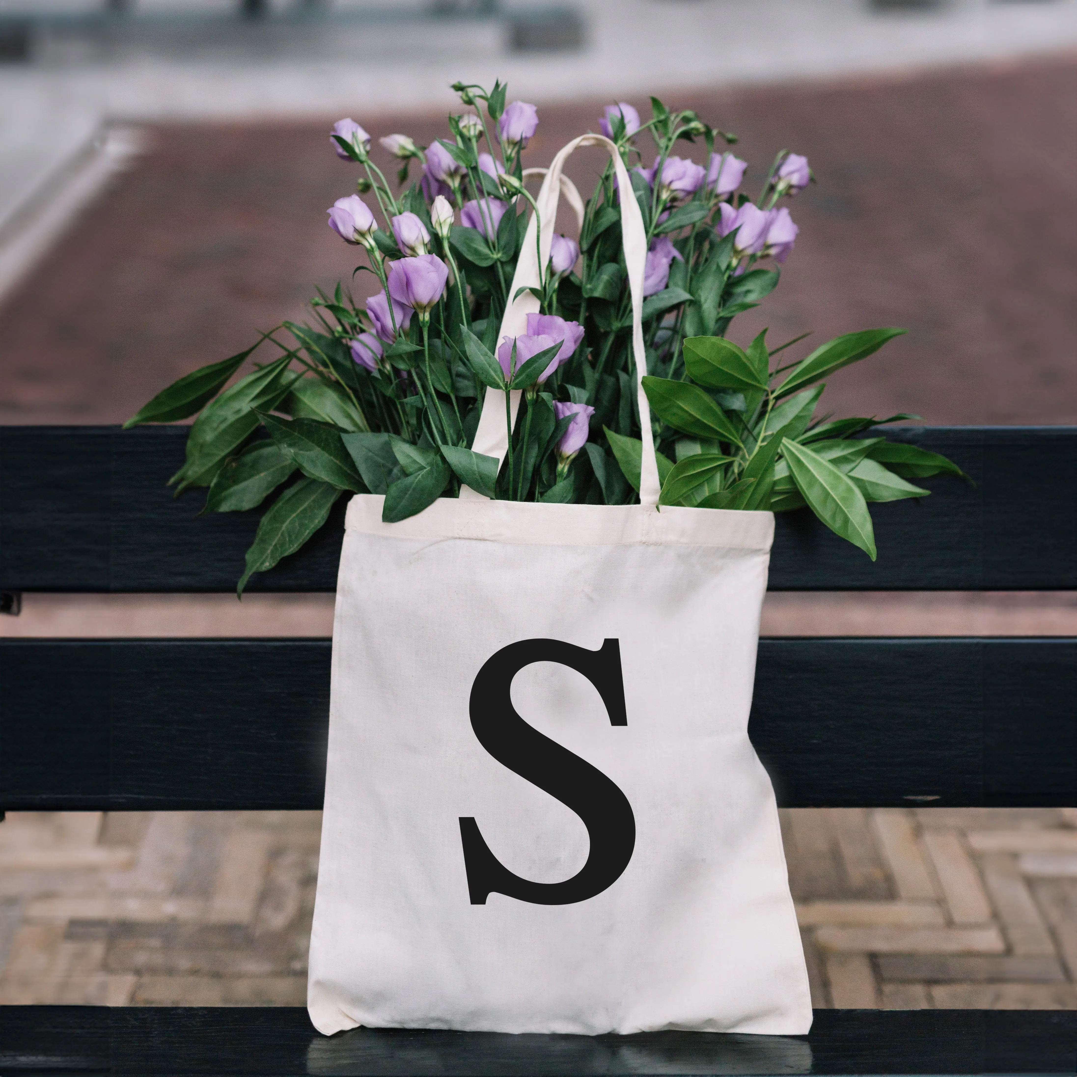 Natural Tote Bag with Large Black Letter