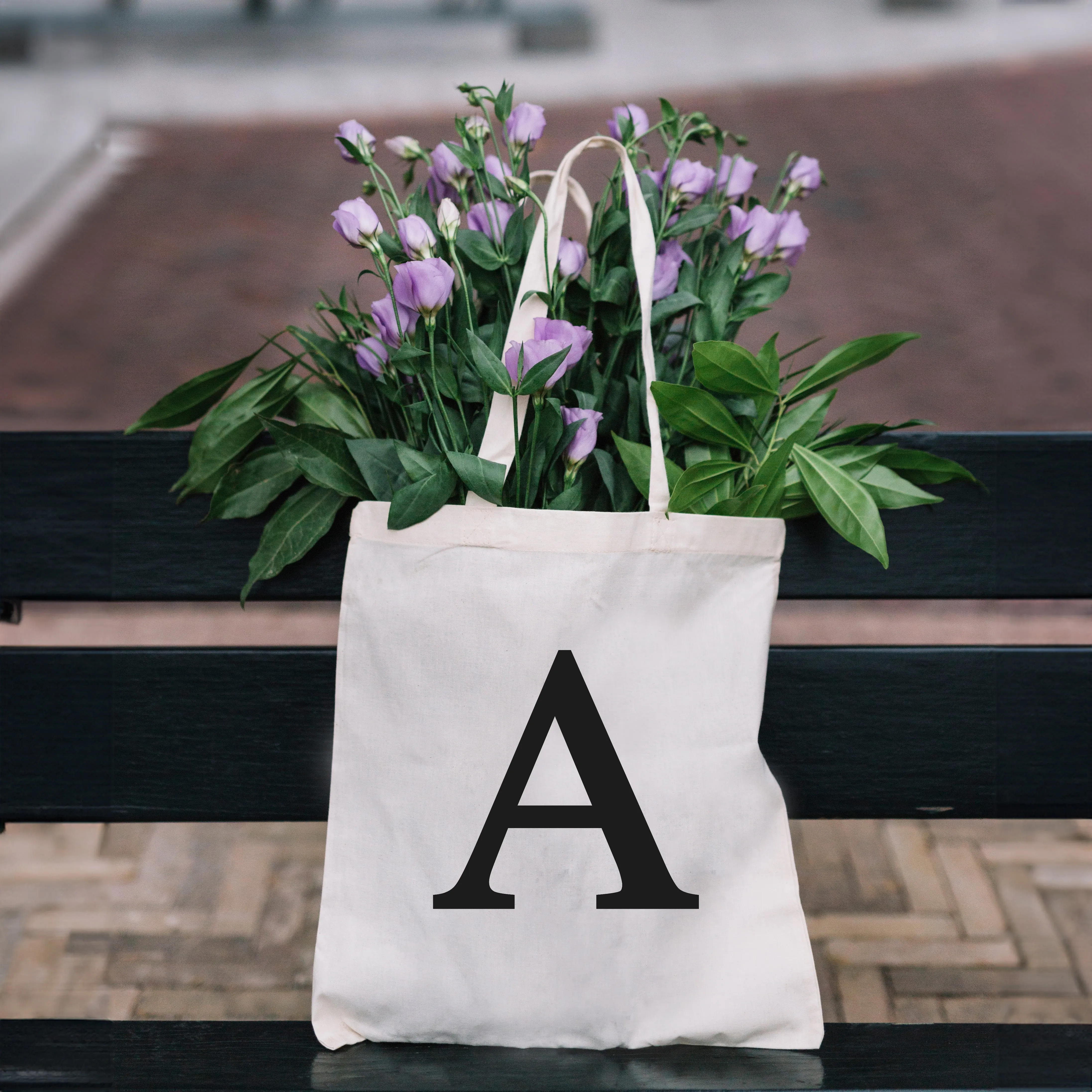 Natural Tote Bag with Large Black Letter