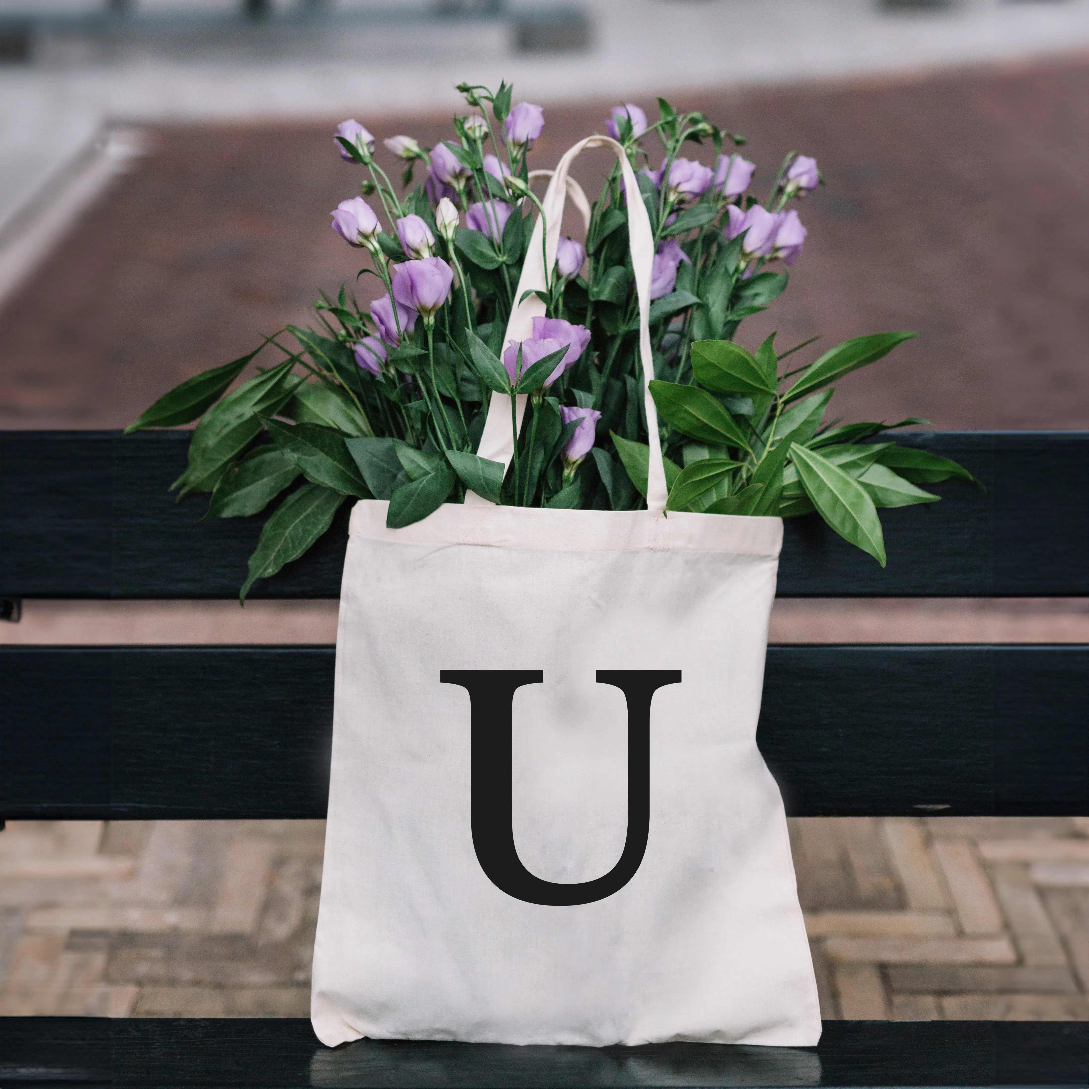 Natural Tote Bag with Large Black Letter