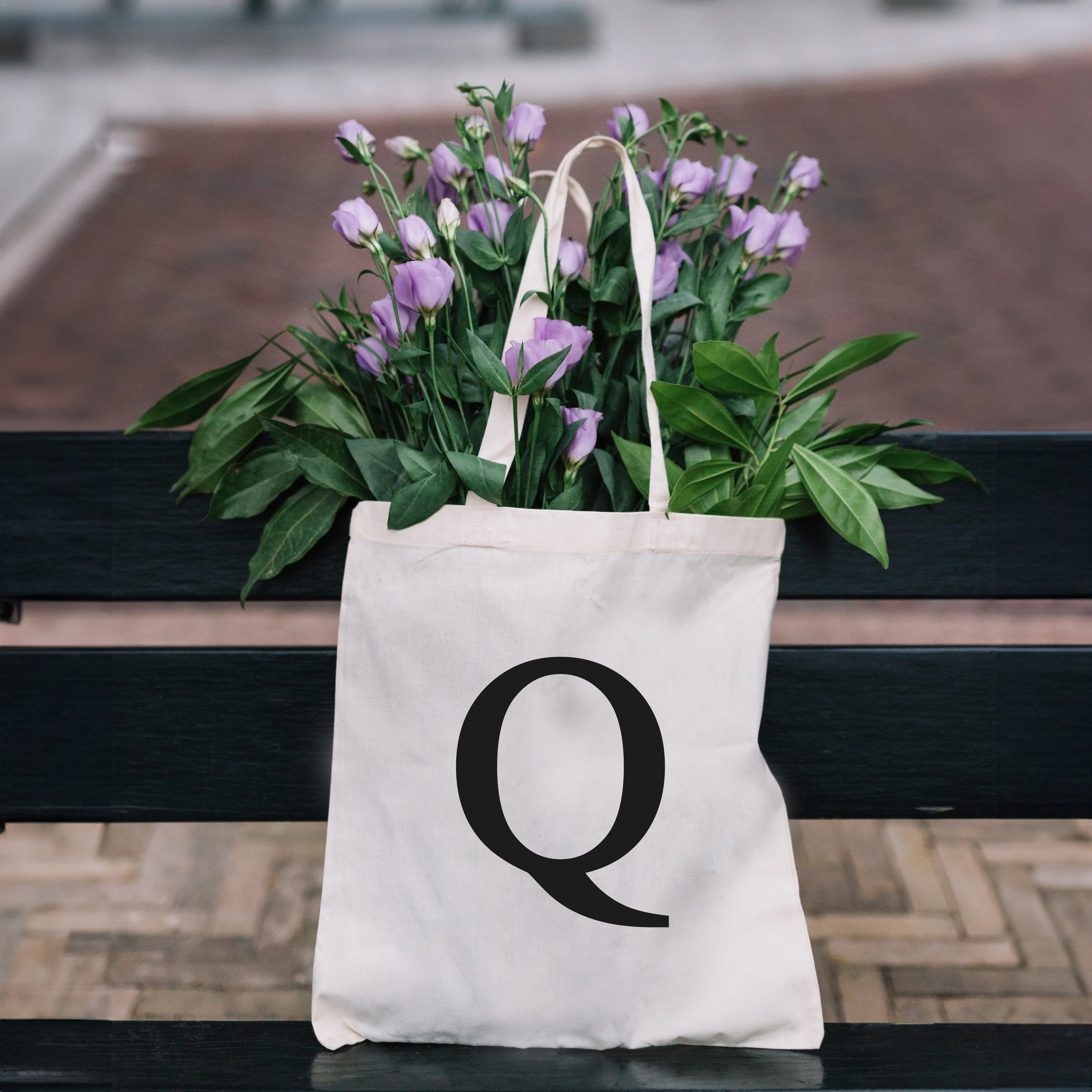 Natural Tote Bag with Large Black Letter