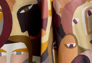 Ocher Crowded Faces Laminated Cotton (Made in France)