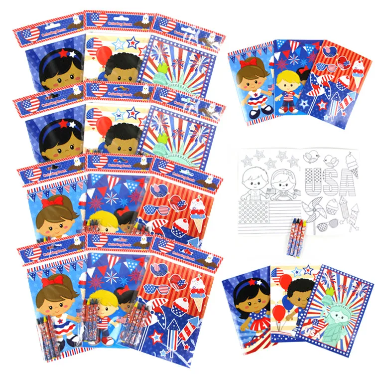 Patriotic 4th of July Coloring Books - Set of 6 or 12