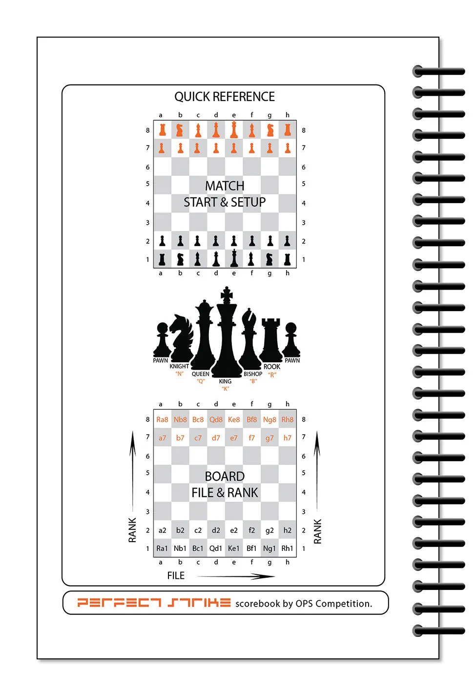 Perfect Strike Chess SCOREBOOK with Rules and Scoring Instructions. Heavy duty. Practice and Competition. (5.5" x 8.5") LS-100:60