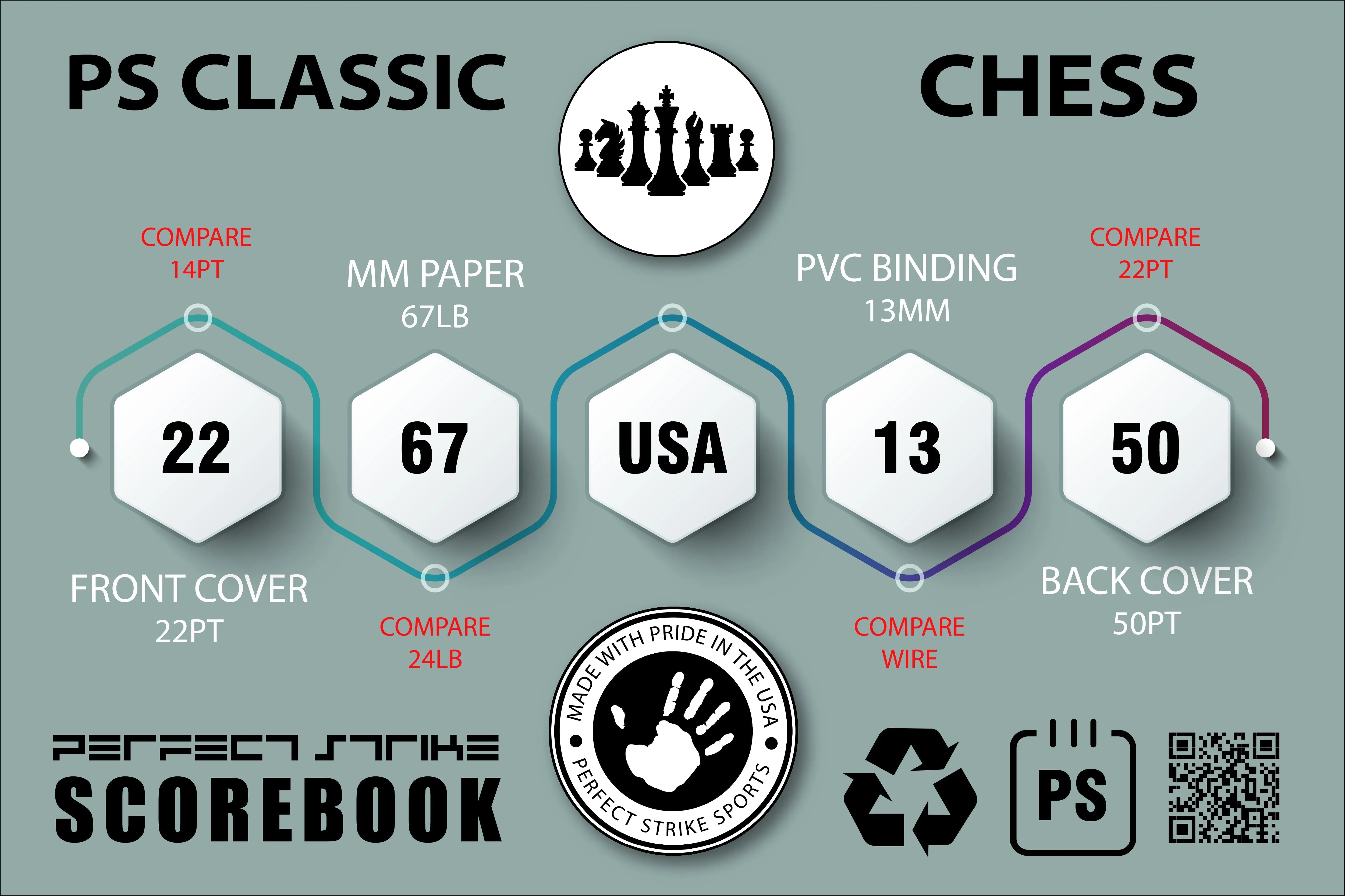 Perfect Strike Chess SCOREBOOK with Rules and Scoring Instructions. Heavy duty. Practice and Competition. (5.5" x 8.5") LS-100:60