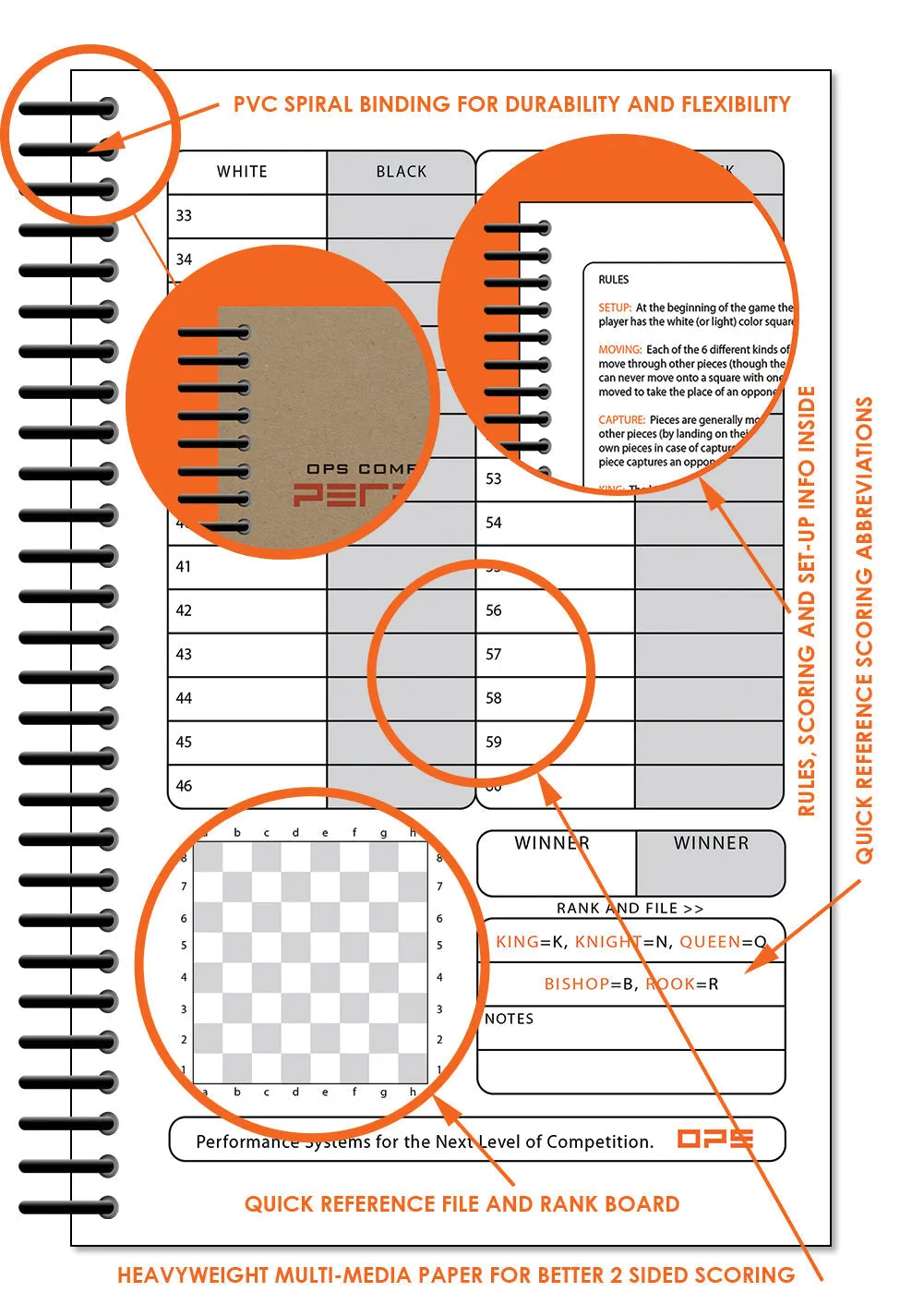 Perfect Strike Chess SCOREBOOK with Rules and Scoring Instructions. Heavy duty. Practice and Competition. (5.5" x 8.5") LS-100:60