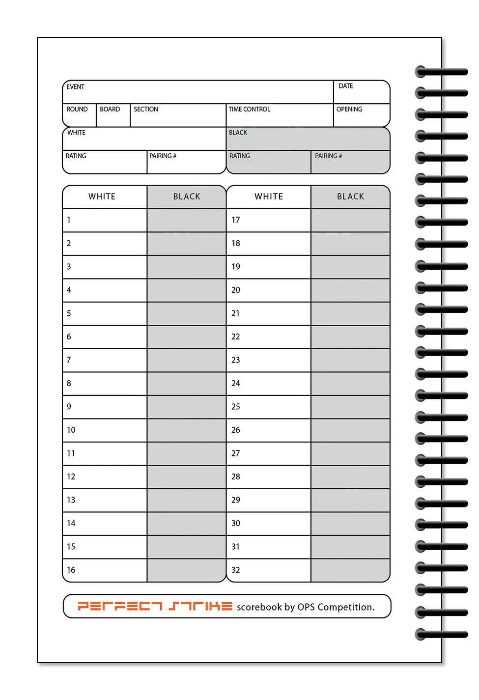 Perfect Strike Chess SCOREBOOK with Rules and Scoring Instructions. Heavy duty. Practice and Competition. (5.5" x 8.5") LS-100:60