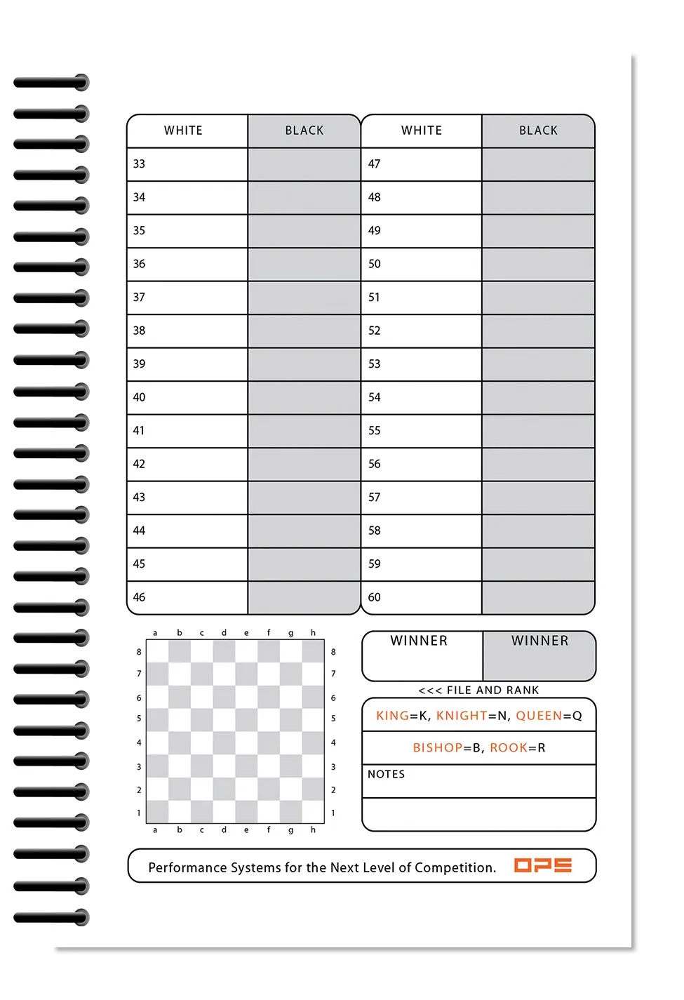 Perfect Strike Chess SCOREBOOK with Rules and Scoring Instructions. Heavy duty. Practice and Competition. (5.5" x 8.5") LS-100:60