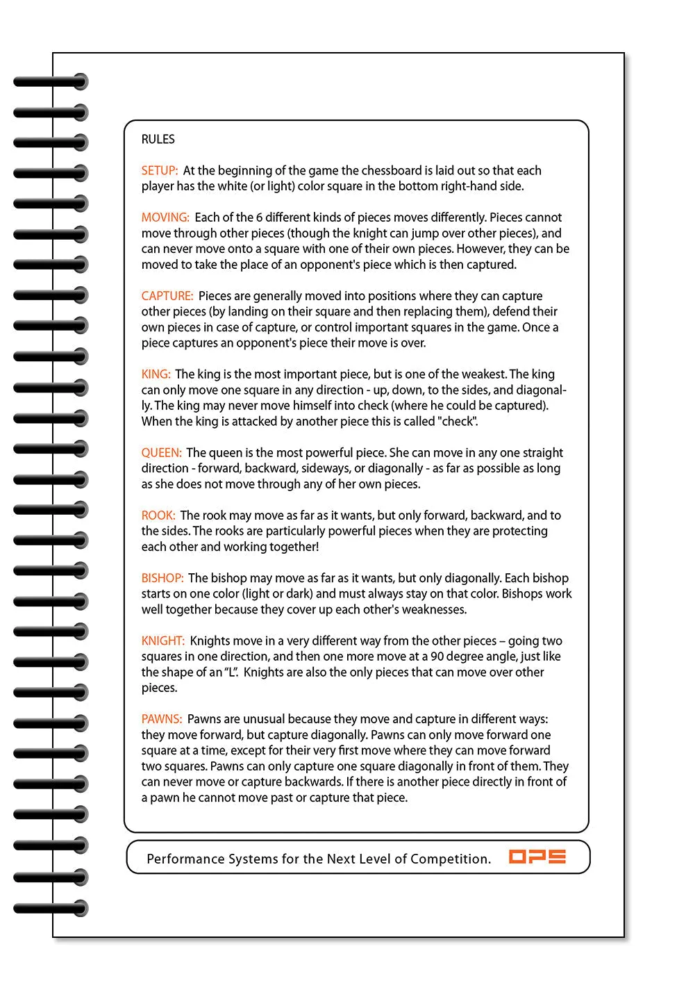 Perfect Strike Chess SCOREBOOK with Rules and Scoring Instructions. Heavy duty. Practice and Competition. (5.5" x 8.5") LS-100:60