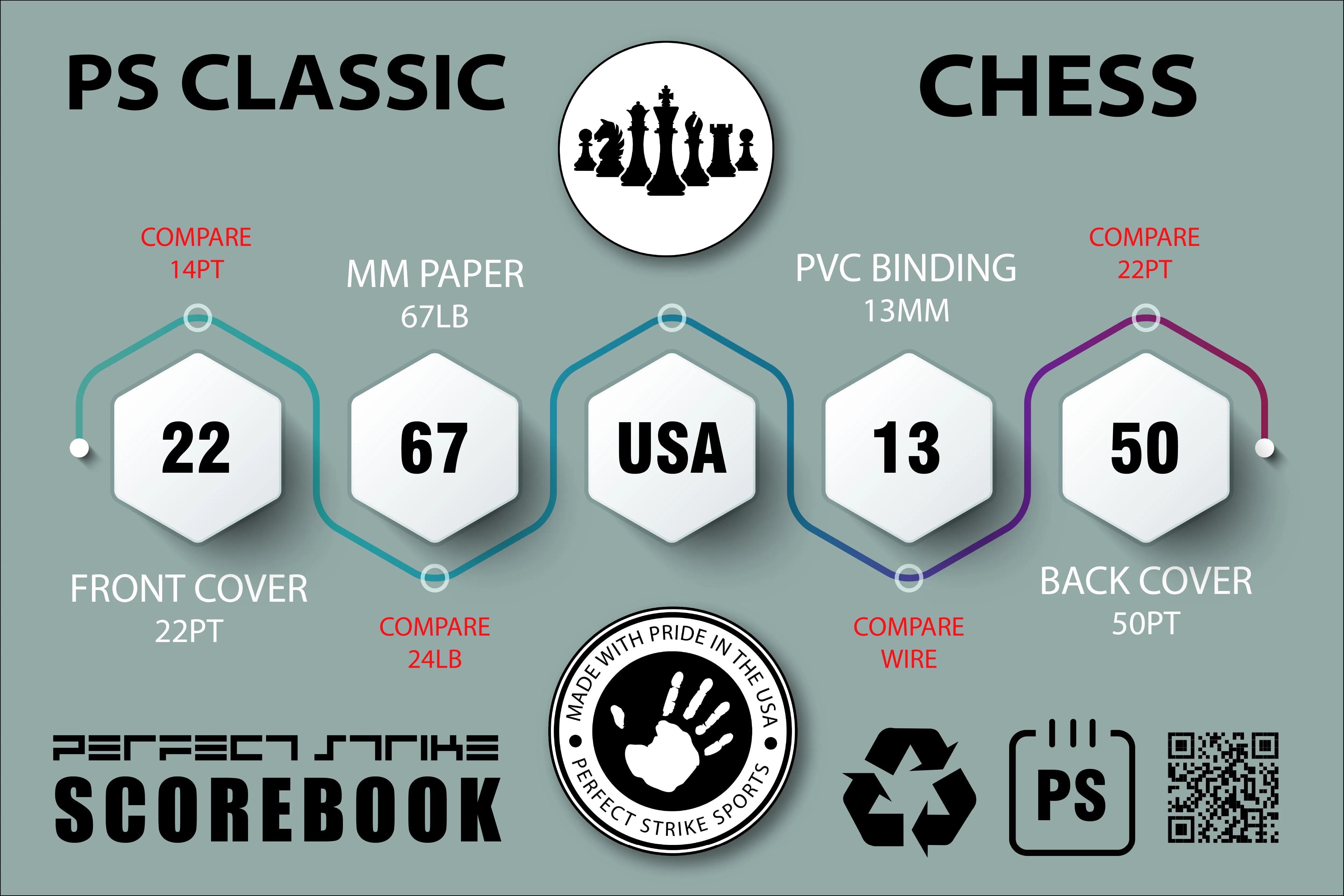 Perfect Strike Chess SCOREBOOK with Rules and Scoring Instructions. Heavy duty. Practice and Competition. (5.5" x 8.5") LS-50:60