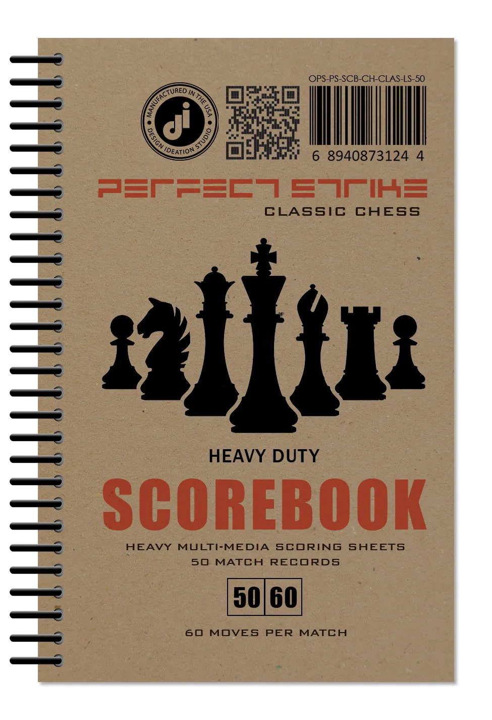 Perfect Strike Chess SCOREBOOK with Rules and Scoring Instructions. Heavy duty. Practice and Competition. (5.5" x 8.5") LS-50:60