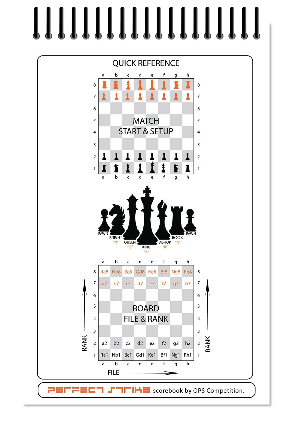 Perfect Strike Chess SCOREBOOK with Rules and Scoring Instructions. Heavy duty. Practice and Competition. (5.5" x 8.5") TS-100:60