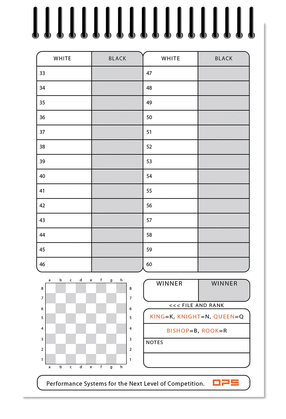 Perfect Strike Chess SCOREBOOK with Rules and Scoring Instructions. Heavy duty. Practice and Competition. (5.5" x 8.5") TS-100:60