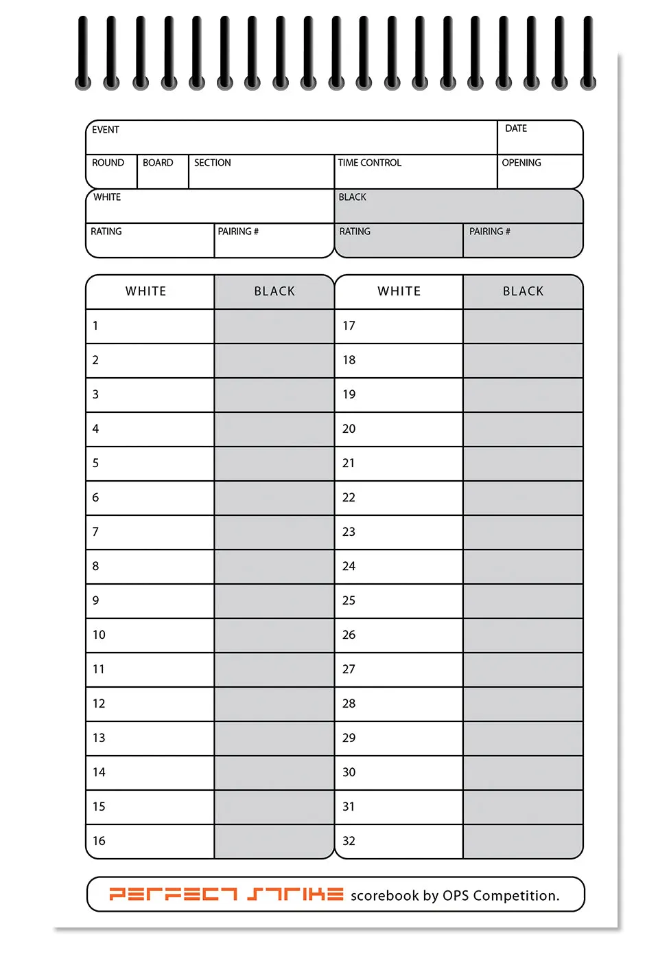 Perfect Strike Chess SCOREBOOK with Rules and Scoring Instructions. Heavy duty. Practice and Competition. (5.5" x 8.5") TS-100:60