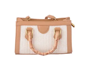 Satchel with Bamboo Top Handle and Raffia Body