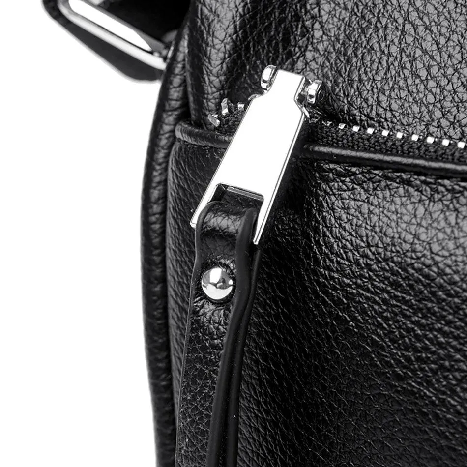 Soft Leather Sling Bag Zipper Fashion Solid Crossbody Purses