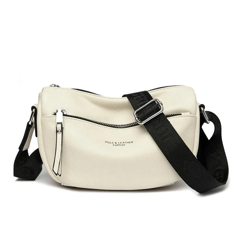 Soft Leather Sling Bag Zipper Fashion Solid Crossbody Purses