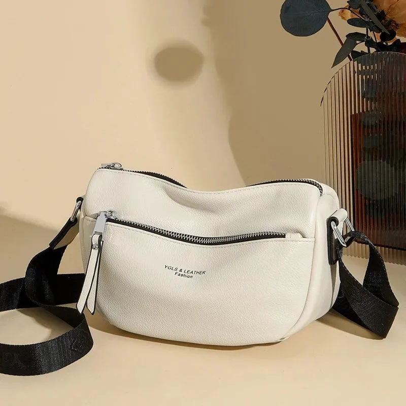 Soft Leather Sling Bag Zipper Fashion Solid Crossbody Purses