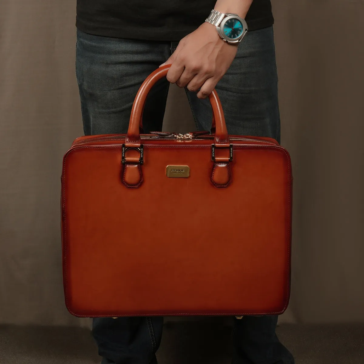 Tan Leather Laptop Briefcase