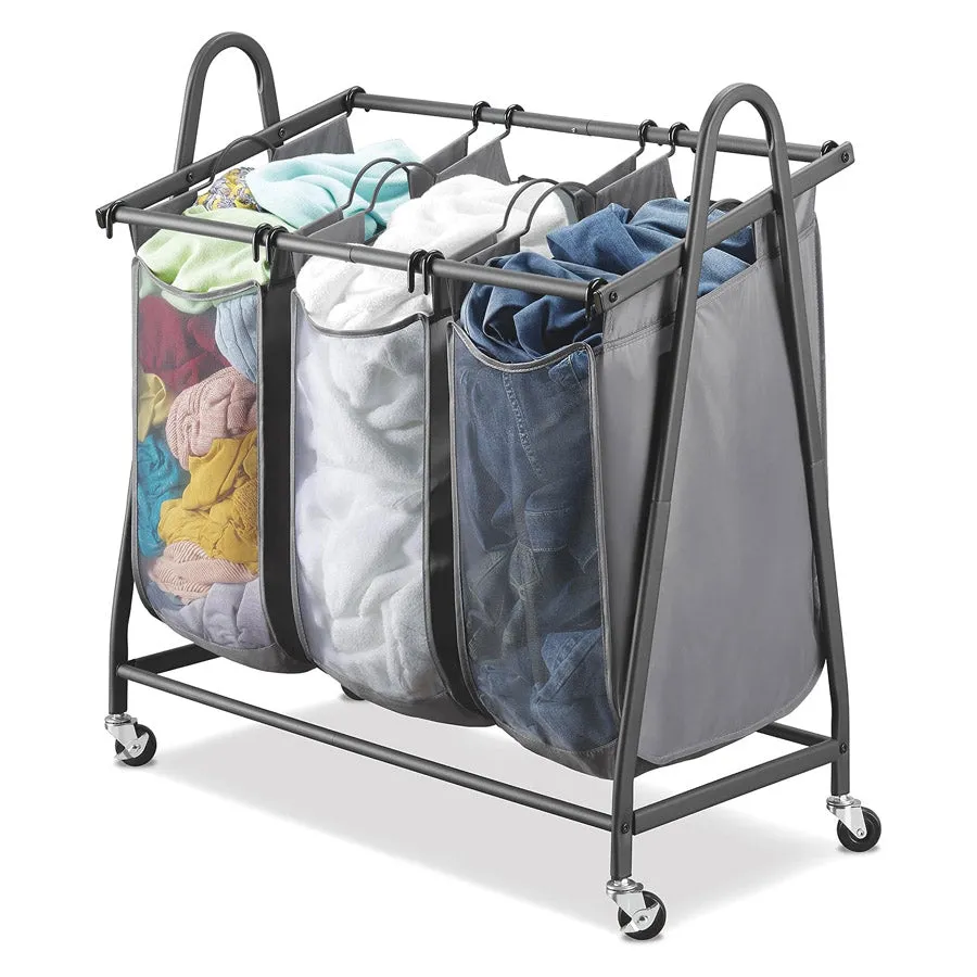 Three-Bag Rolling Laundry Sorter - Gunmetal