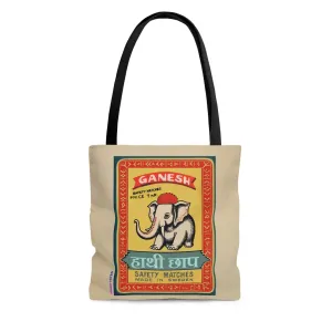 Vintage Indian Matchbox Art Tote Bag: Ganesh