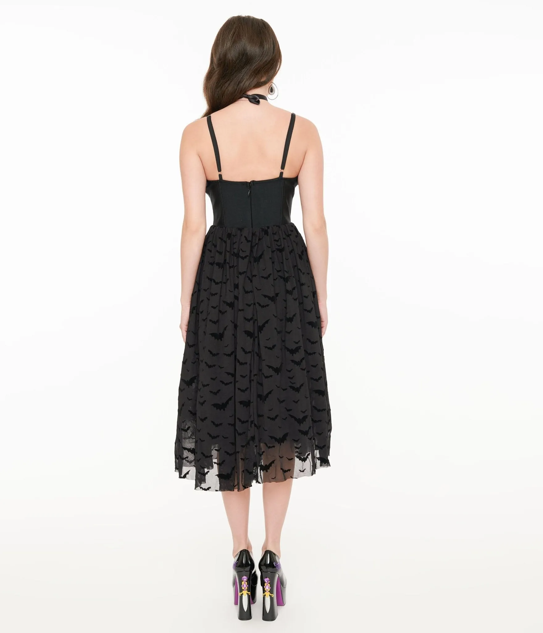 Witchwood Bags Black Velvet Bat Fit & Flare Dress