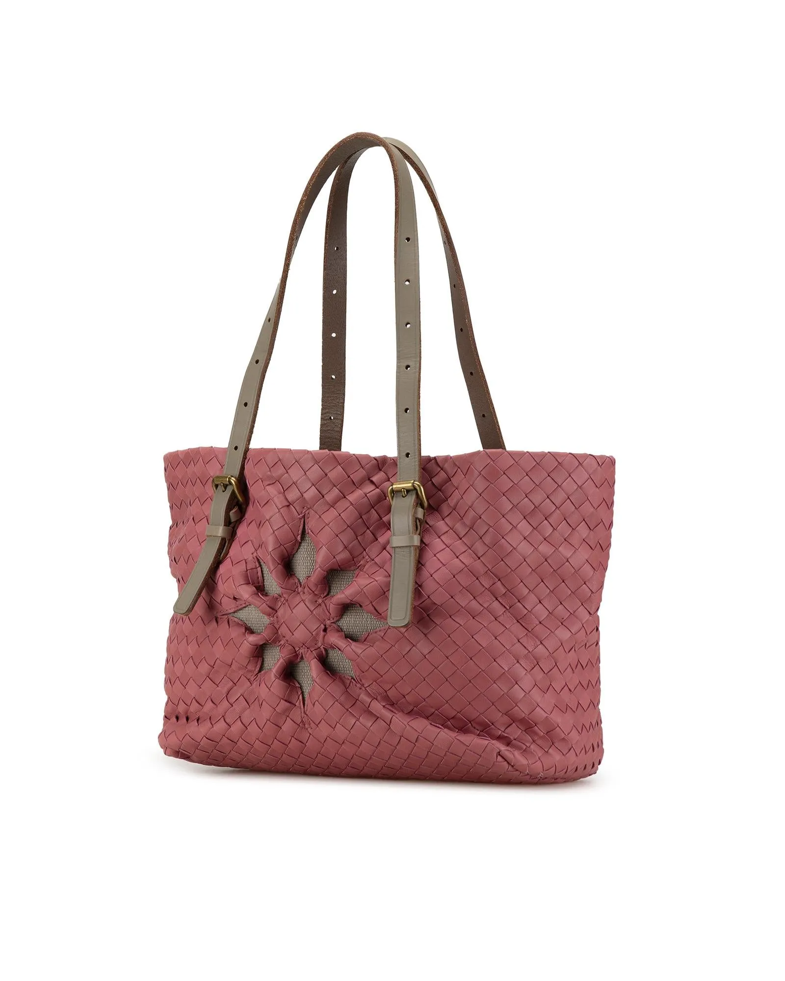 Woven Leather Tote with Adjustable Straps and Interior Zip Pocket