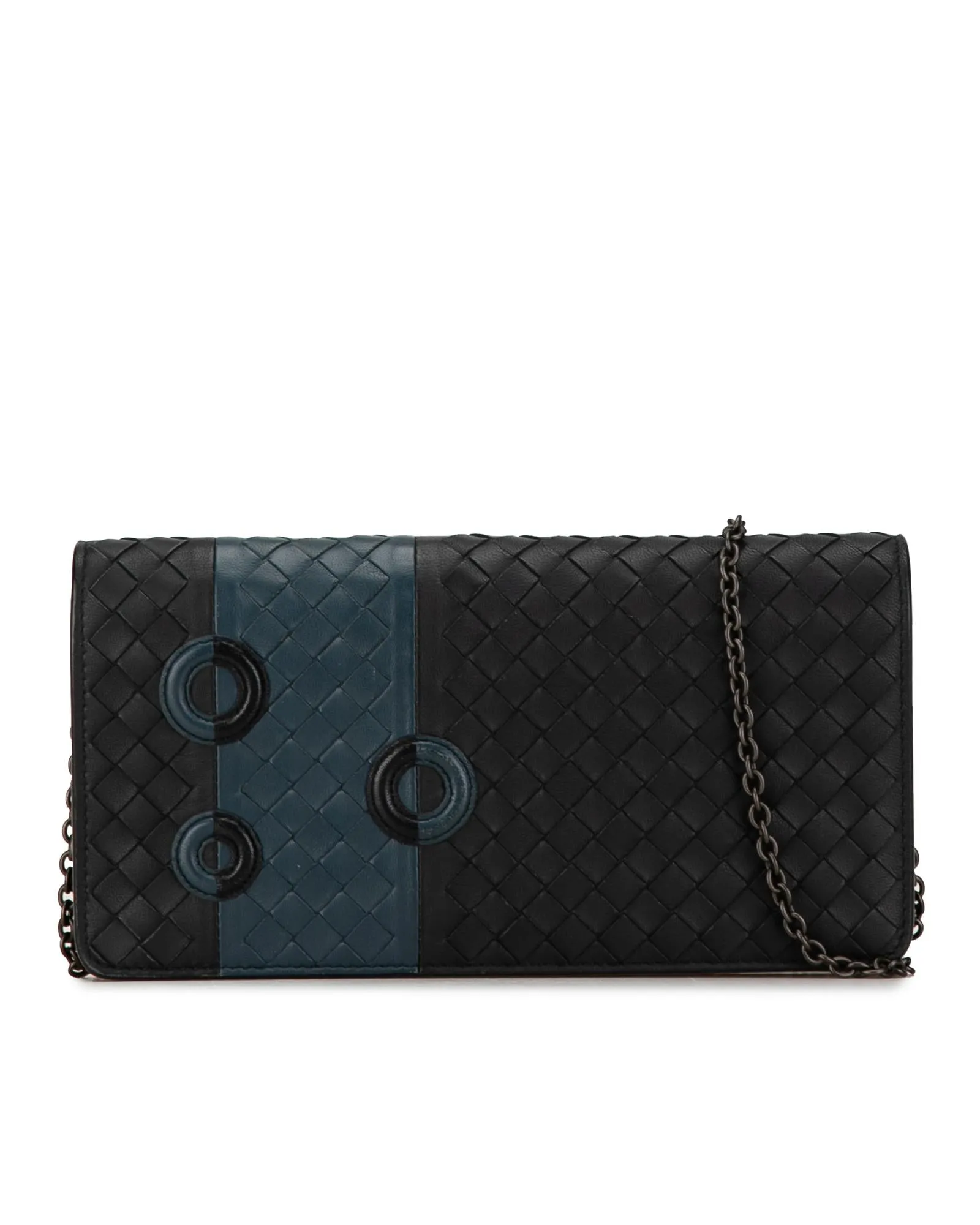 Woven Leather Wallet On Chain with Front Flap and Chain Strap