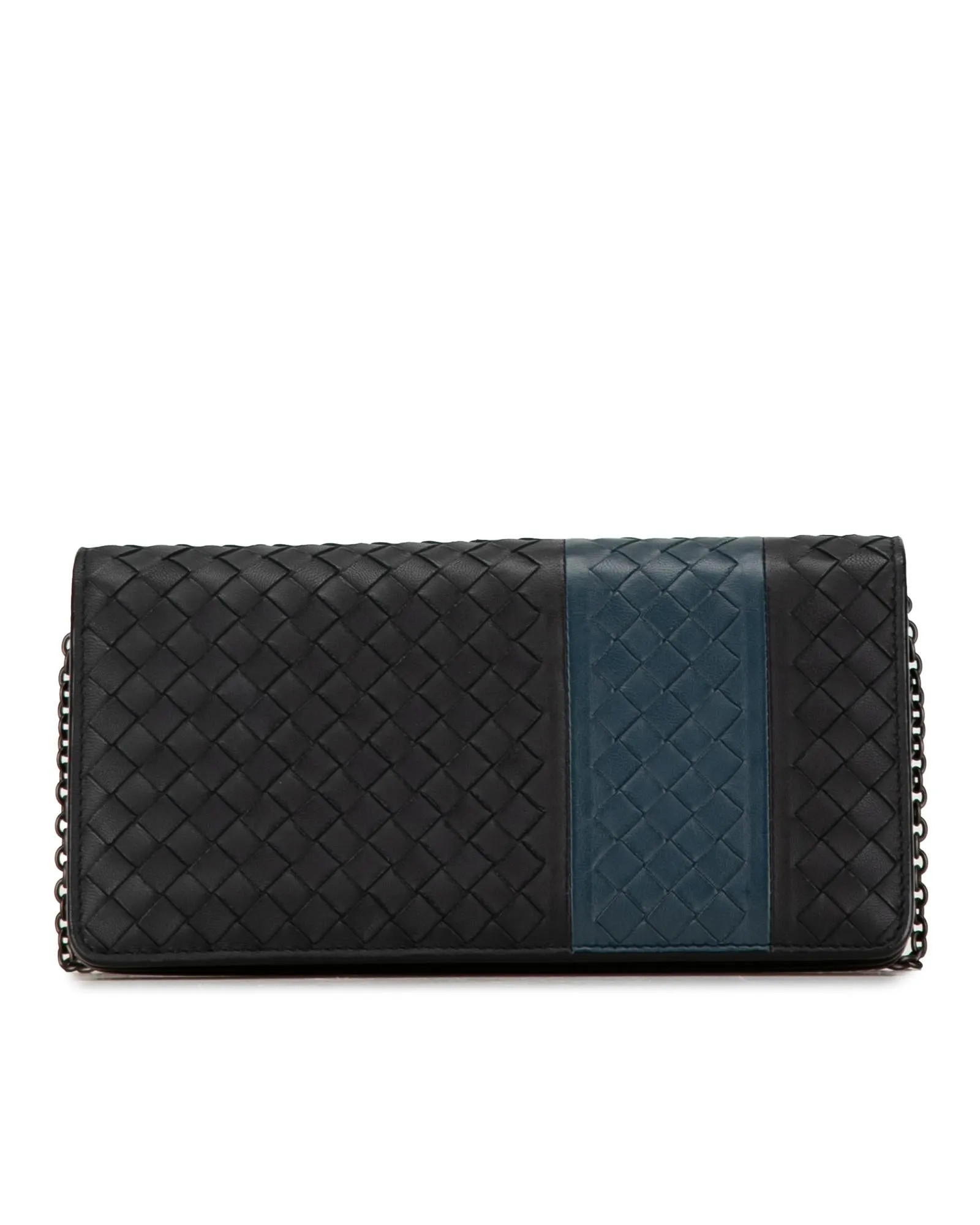 Woven Leather Wallet On Chain with Front Flap and Chain Strap