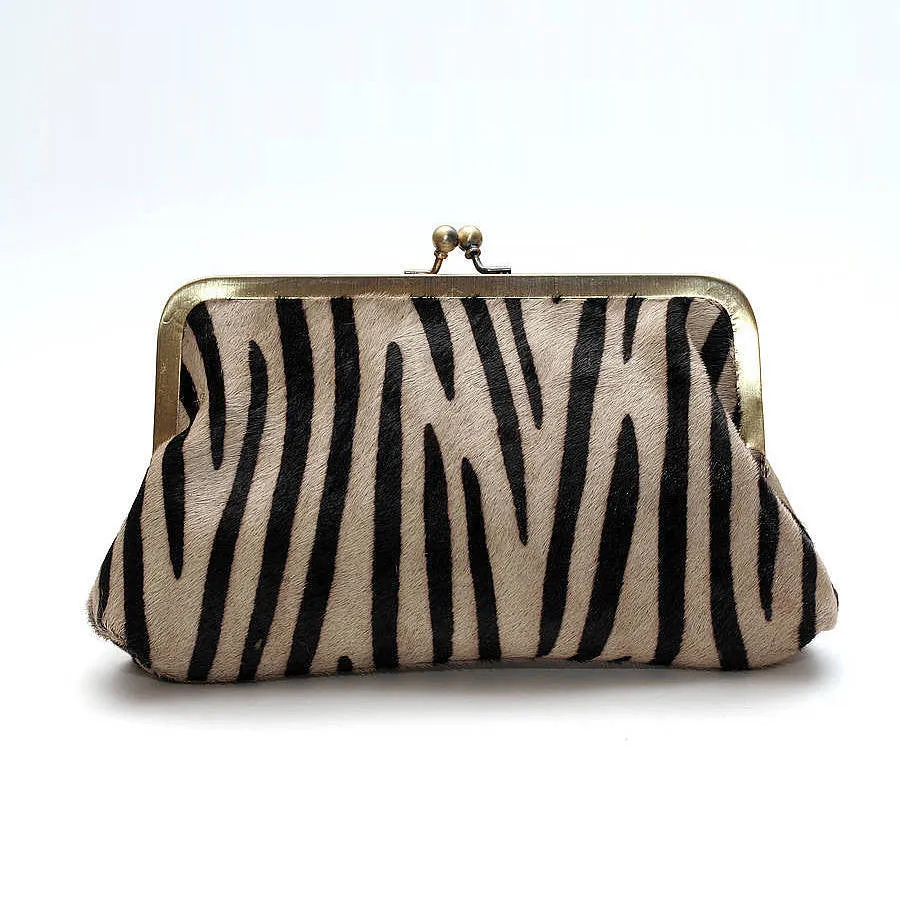 Zebra Print Leather Clutch Bag